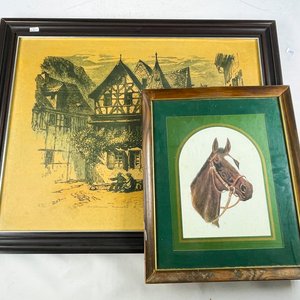 Lote anterior: Dos cuadros lamina, caballo 34x26 y caserío 70x54