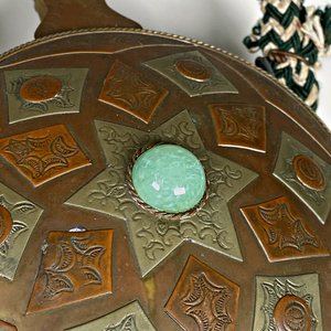 Cantimplora Antigua de Bronce y Cobre Decorada con Piedra Verde - imagen 4