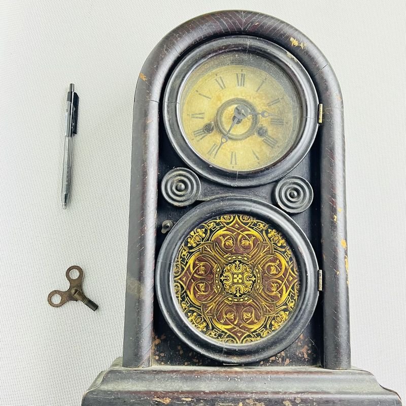 Reloj americano antiguo para pared con llave sin péndulo - imagen 4