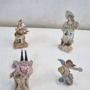 Lote de 4 Figuras Decorativas en Porcelana Vintage: Damas y Cupido - imagen 1