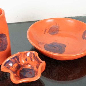 Juego de 3 Piezas de Cerámica Naranja Firmada - imagen 2