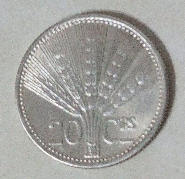 Moneda Uruguaya de Plata 20 Centésimos 1954 con Efigie de Artigas - imagen 1