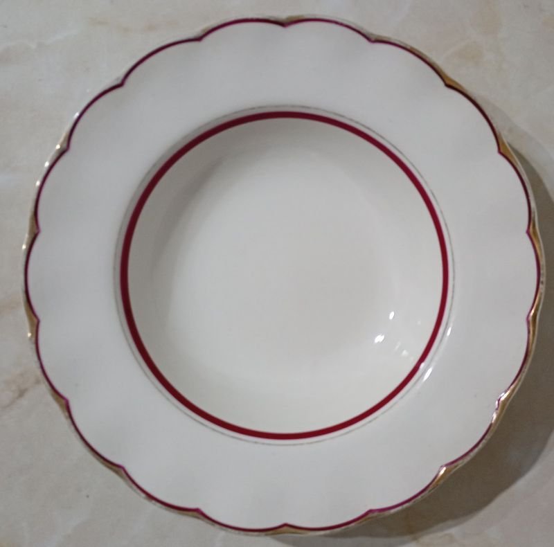 Plato de porcelana INGLESA, CREAMPETAL GRINDLEY, con diseño morado y dorado - imagen 3