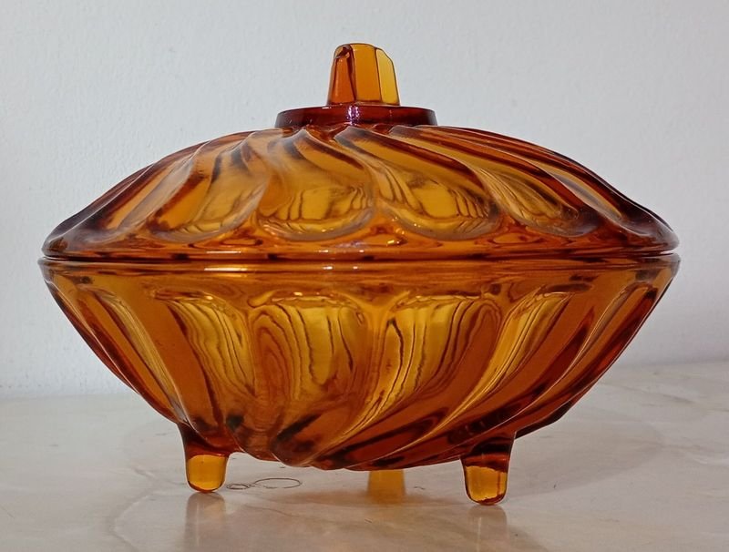 Caramelera/bombonera de vidrio color amarillo-naranja - imagen 3