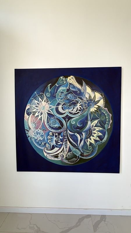 Reproducción de Mandala Mariposa Azul sobre Tela 145x145 cm