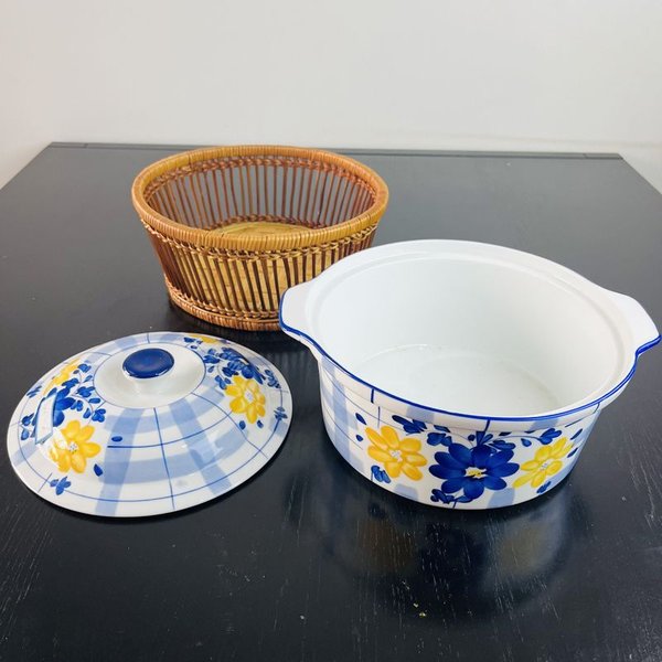 Fuente con tapa y soporte de mimbre, nueva, sin uso - imagen 5