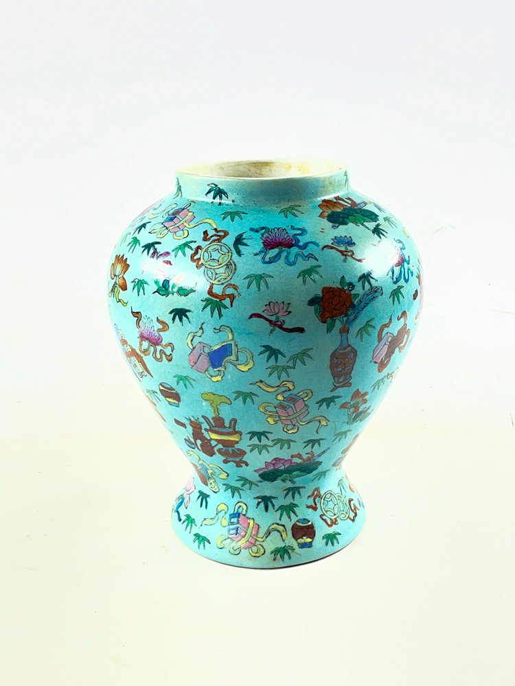 Potiche Oriental Celeste Floral en Porcelana - Sin Tapa
