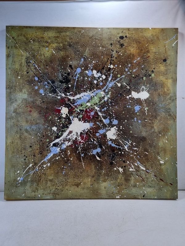 Cuadro Abstracto "Action Painting" con Salpicado de Colores Vibrantes (90x90cm)
