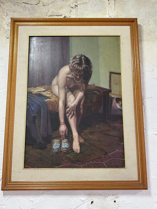 Óleo "Modelo en Descanso" de Sergio Curto, 50x70 cm
