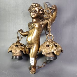 Colgante de Bronce Macizo con Querubín y 2 Luces - imagen 6
