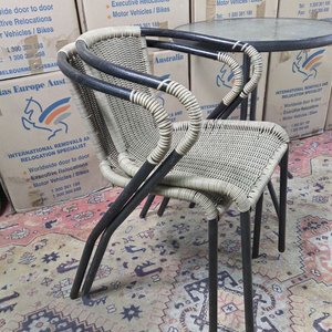 Juego de Jardín o Balcón: Mesa Redonda Vidrio y 2 Sillones Ratán Sintético - imagen 7