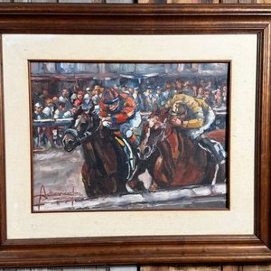 Lote siguiente: Óleo "Última Arremetida" de Gabriela Acevedo, Carreras de Caballos, 45x36cm