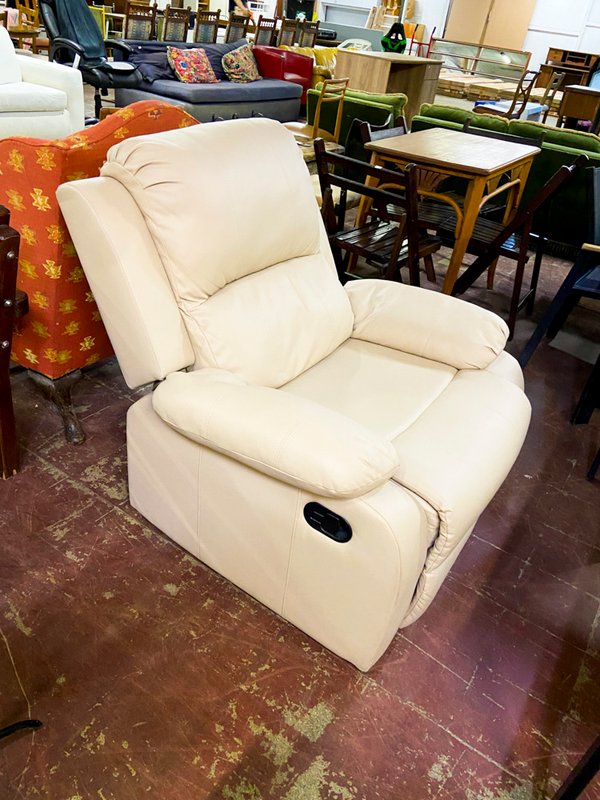 Sillón Reclinable Beige y Soporte para Plantas Metálico Negro - imagen 1