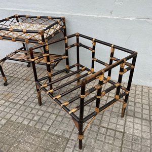 Juego de Patio Ratan: Mesa con Azulejos y 2 Sillones con Almohadones - imagen 4