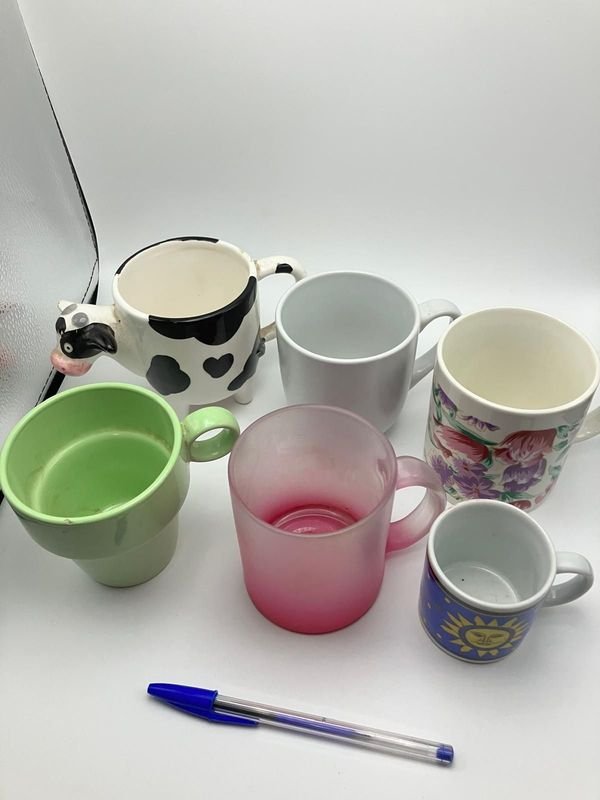 Conjunto de 6 Tazas Variadas: Diseño Vaca, Floral, Vidrio y Más