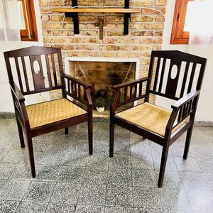 Lote siguiente: Par de Sillones Antiguos de Roble con Asiento de Cardo