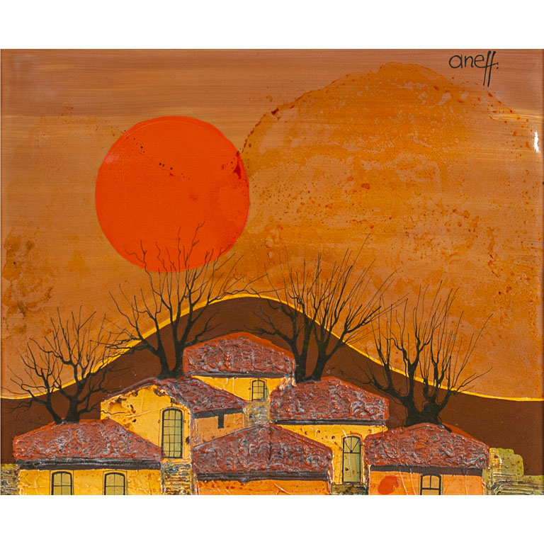 Pintura mixta de Liny Aneff: La colina, 50 x 81 cm