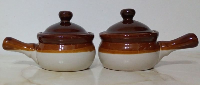 Tazones de Cerámica Esmaltada para Sopa con Tapa y Mango