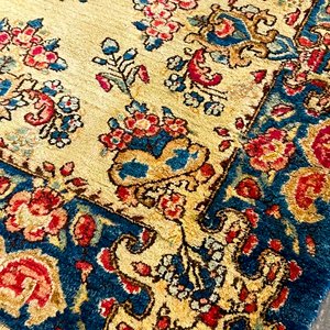 Alfombra Persa de Lana Beige y Azul con Flores - 144x92 cm - imagen 2