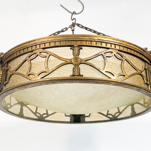 Colgante Circular Bronce y Vidrio con Pantalla Craquelada - 3 Luces - imagen 2