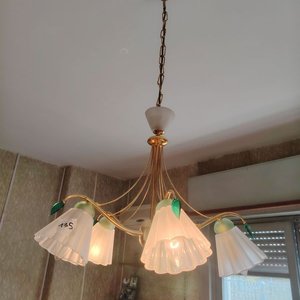Lámpara Colgante de Bronce con 5 Tulipanes de Vidrio - imagen 4