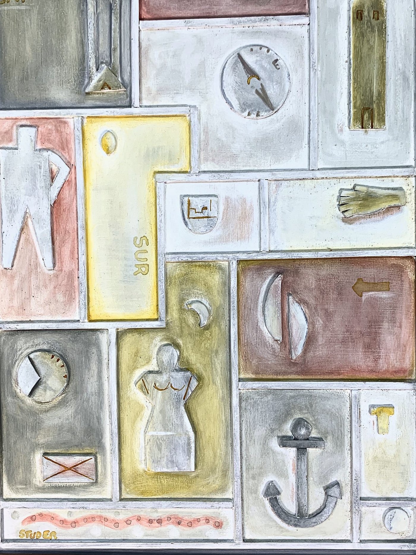 Cuadro de Técnica Mixta en Relieve "Studer" - Motivo Constructivo y Simbólico