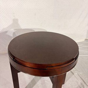 Mesa de Apoyo Redonda Madera Oscura con Aro de Acero - imagen 2
