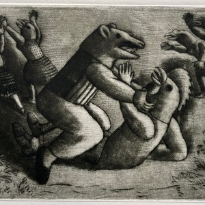 Lote siguiente: Grabado "El gallo y la comadreja" de Luis Alberto Solari - Edición 155/200