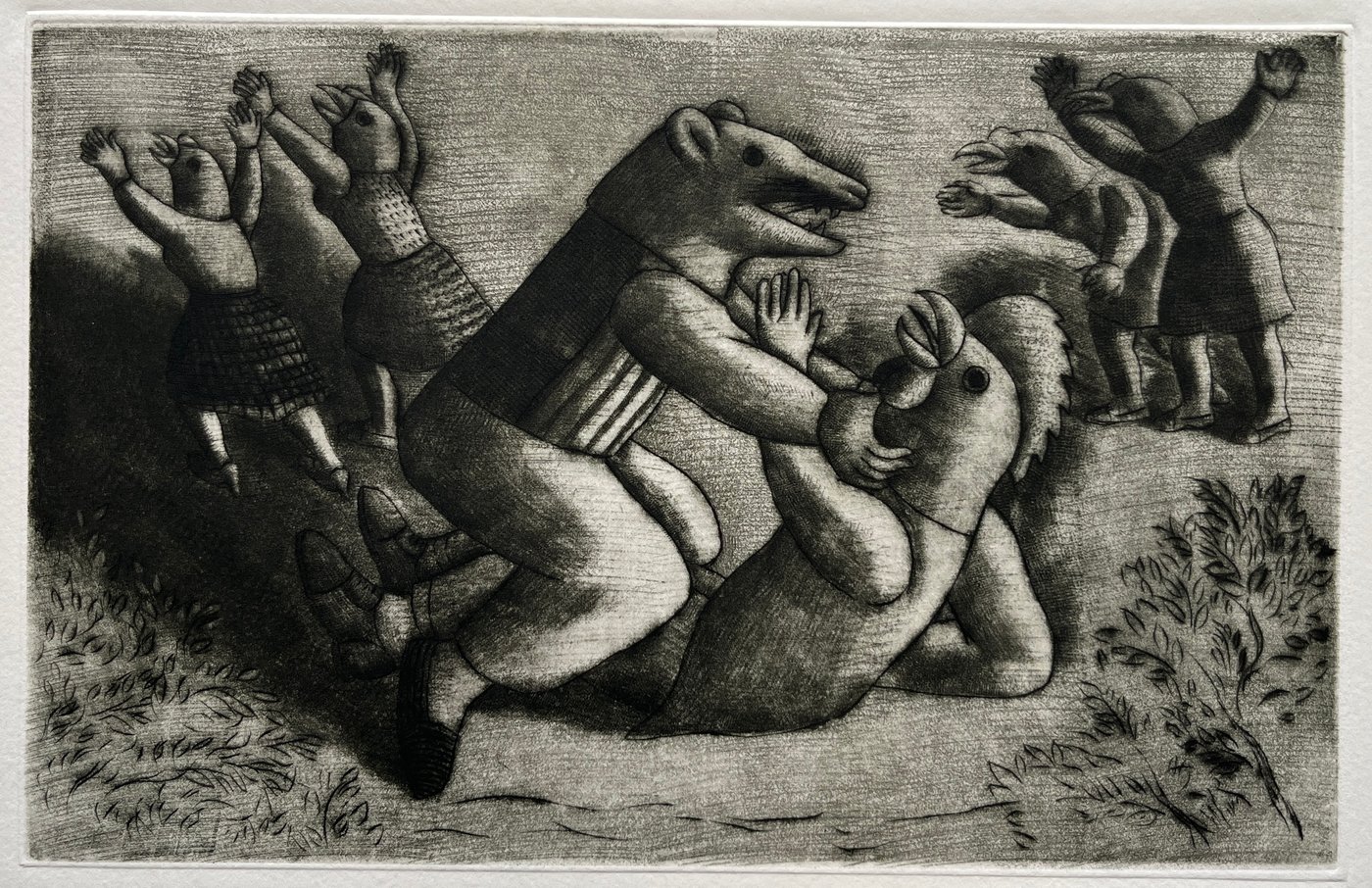 Grabado "El gallo y la comadreja" de Luis Alberto Solari - Edición 155/200