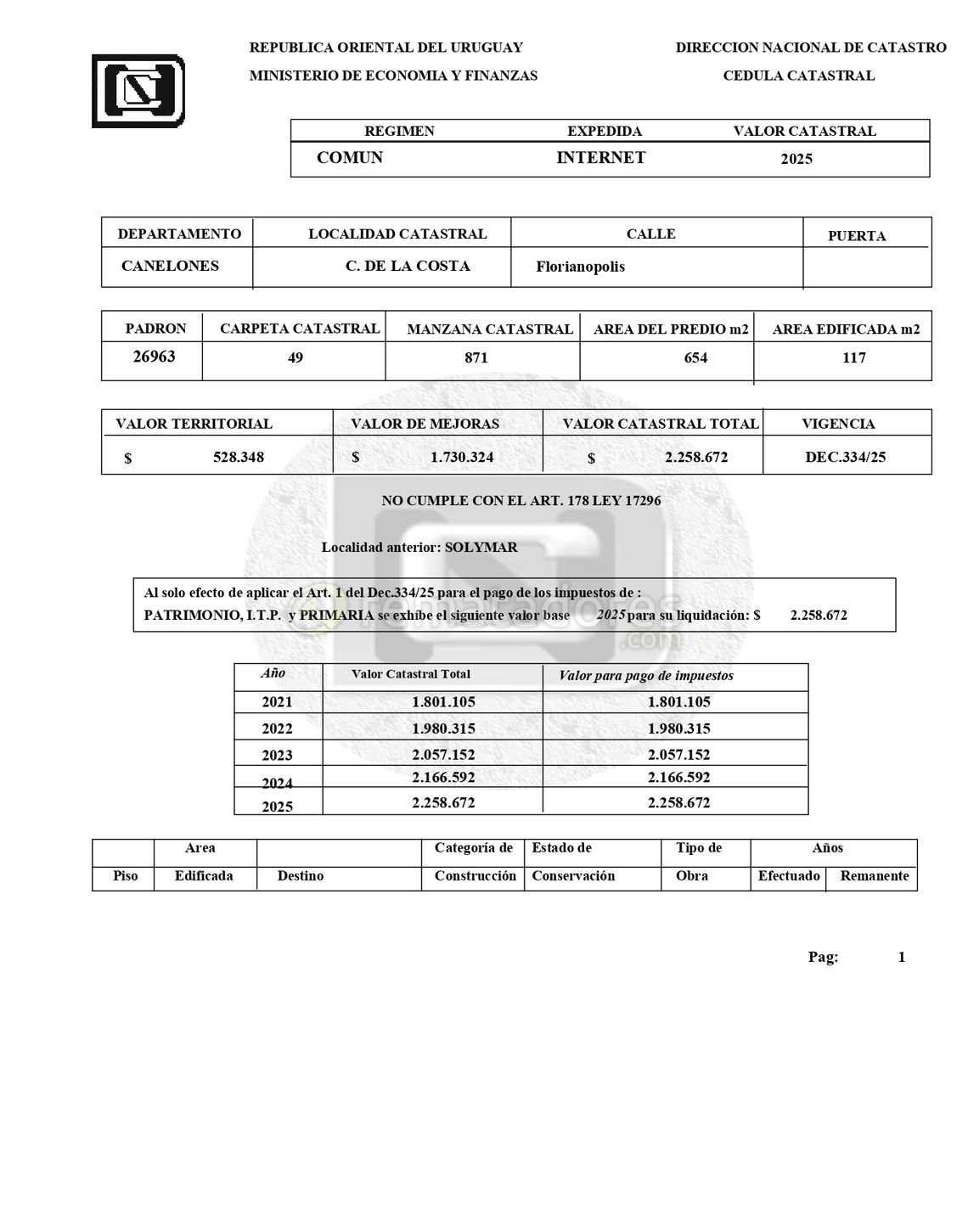 Planos Catastrales de Canelones, Uruguay - Padrón 26963
