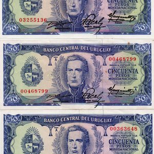 Lote siguiente: Lote de 3 Billetes de 50 Pesos Uruguayos
