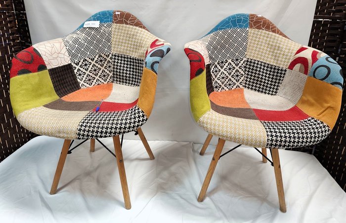 Lote de 2 Sillas Estilo Eames Patchwork con Apoyabrazos