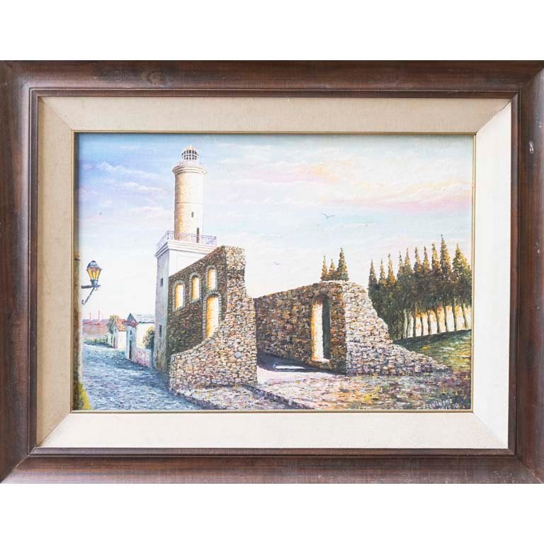 Pintura al óleo "Colonia de Sacramento" de Fernández Ruiz