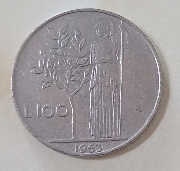 Moneda italiana de 100 Liras, año 1963 - imagen 1