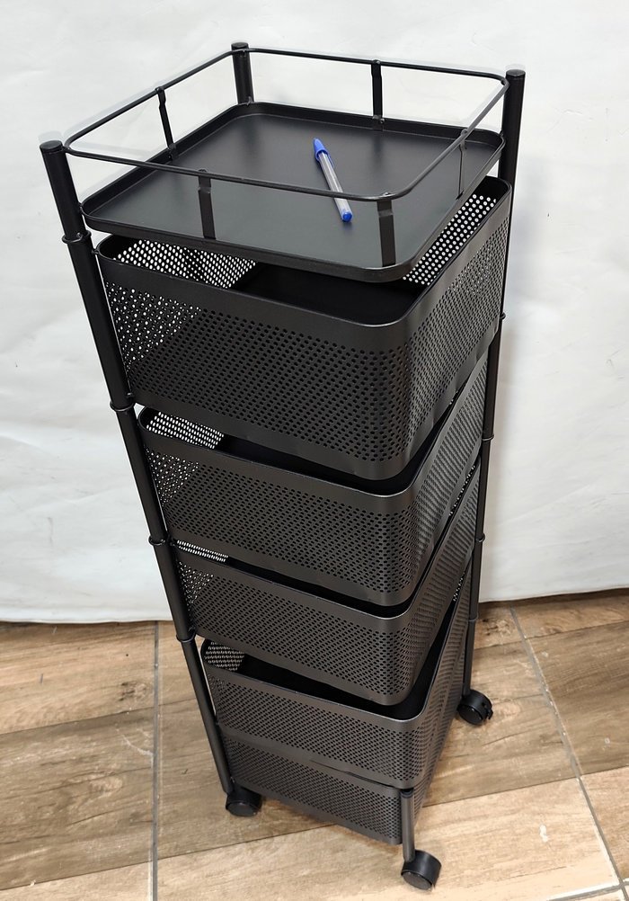 Organizador metálico X5 canastos y ruedas, negro, nuevo en caja - imagen 4