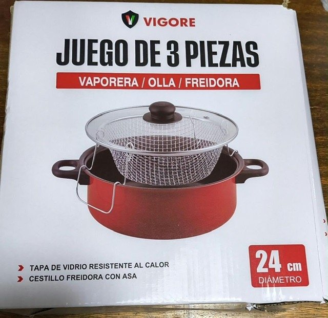 Juego de 3 Piezas Vaporeta, Olla y Freidora VIGORE de 24 cm