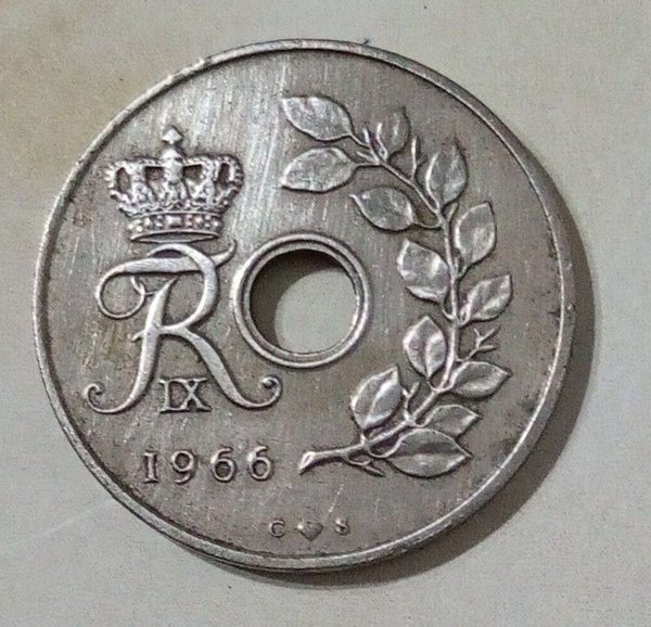Moneda de 25 øre de Dinamarca, 1966, con Rey Federico IX - imagen 1