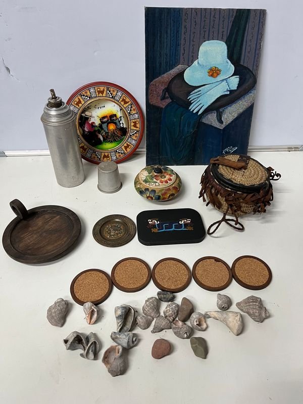Lote Variado: Termo Acero, Posa Vasos, Plato Decorativo Perú, Caracoles y Adornos - imagen 1