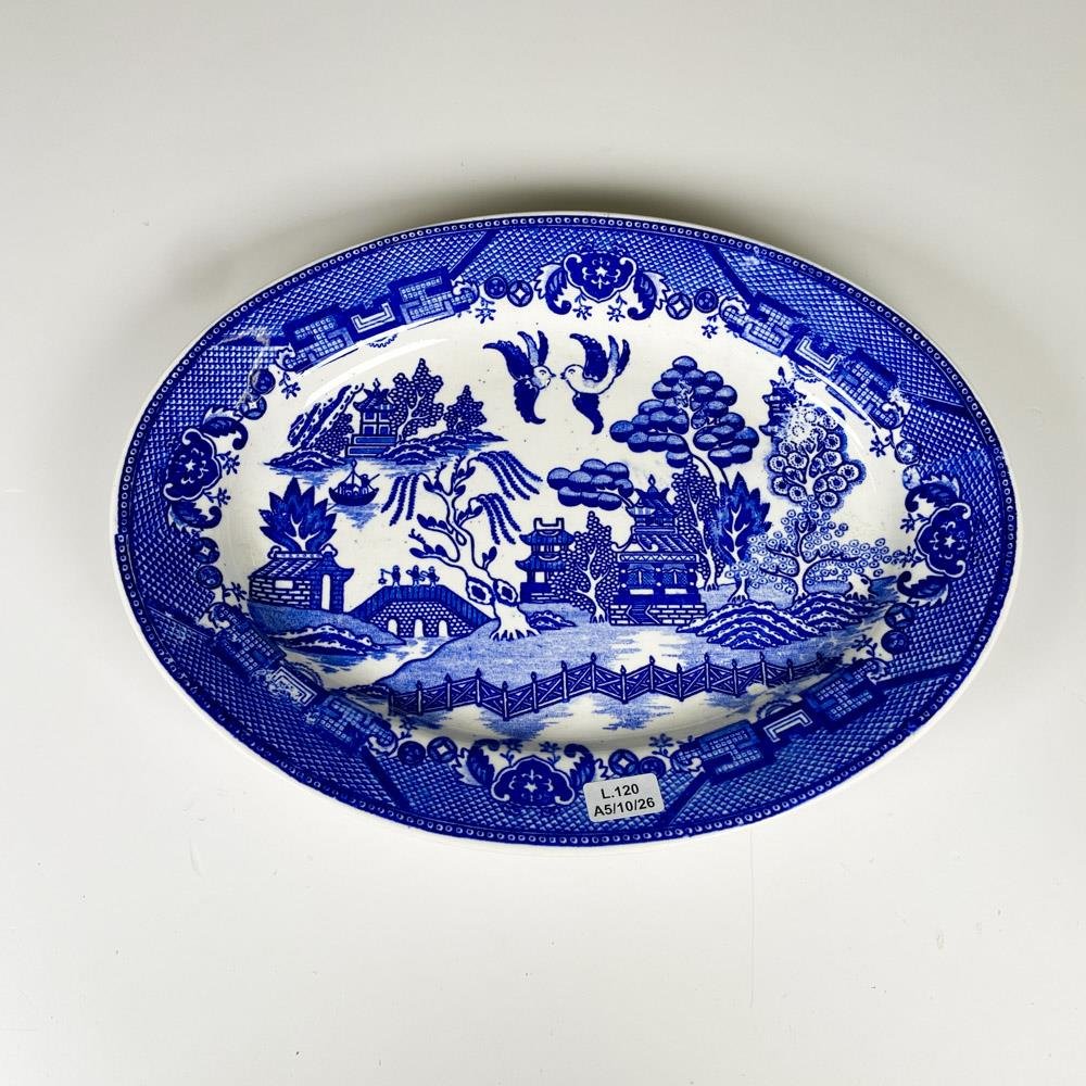Bandeja de loza oval decoración willow, 33 x 25 cm