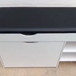 Zapatera Banco Organizador de Madera y Tela Negro - imagen 3