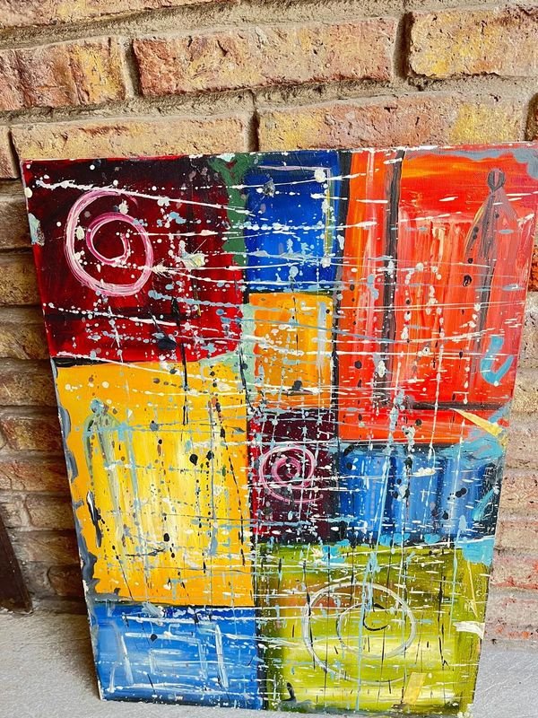 Cuadro Óleo Abstracto Multicolor con Bastidor 50x70 cm - imagen 1