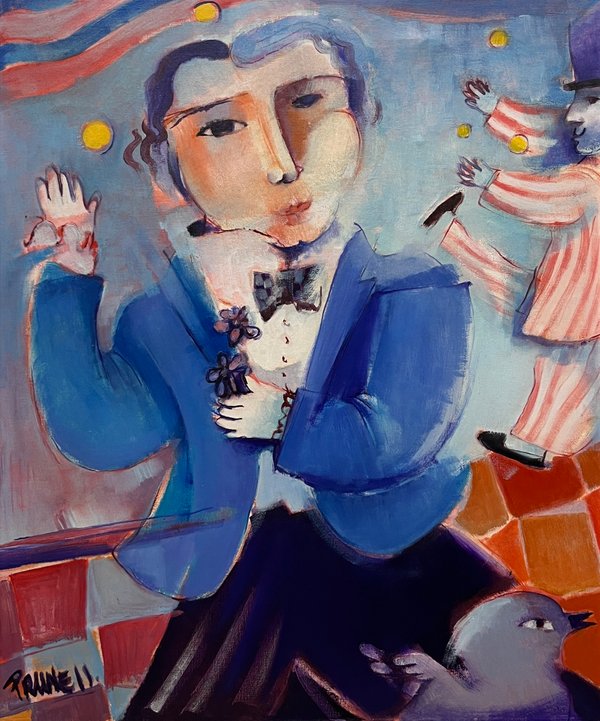 Oleo "Malabarista" de Carlos Prunell, 56 x 46 cm - imagen 1