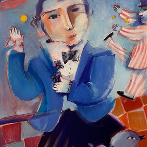 Oleo "Malabarista" de Carlos Prunell, 56 x 46 cm - imagen 1