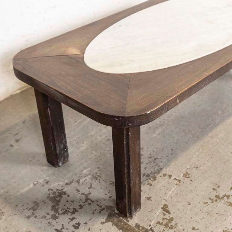 Mesa de living en madera con tapa de mármol oval - imagen 3