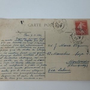 Postal Francesa Antigua 1910 París-Montevideo con Sello de Lacre y Aviación - imagen 2