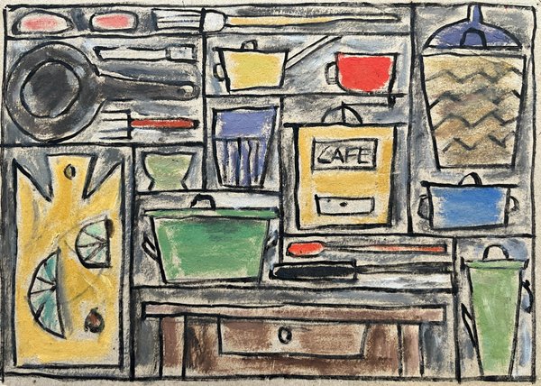 Oleo "Constructivo" de Walter Deliotti - 17 x 23 cm - imagen 1