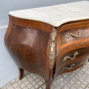 Cómoda Estilo Luis XV Rococó Francés Bombé con Mármol - imagen 17