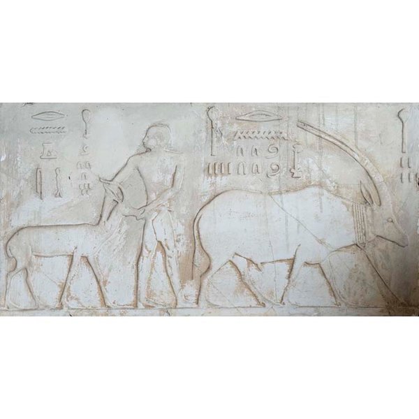 Antiguo Relieve Egipcio: Pastor con Ganado, Estilo Museo del Louvre