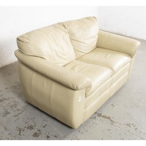 Sofá de Dos Cuerpos Tapizado en Cuero Beige - imagen 2