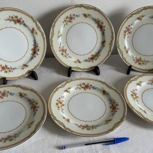 Juego de 6 Platos de Porcelana con Flores y Borde Dorado - imagen 2